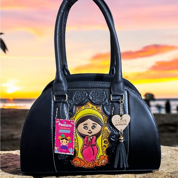 Mexx Handbags - Vegan Handbag, Our Lady of Guadalupe, Black Handbag, Vegan Bag, Women vegan bag